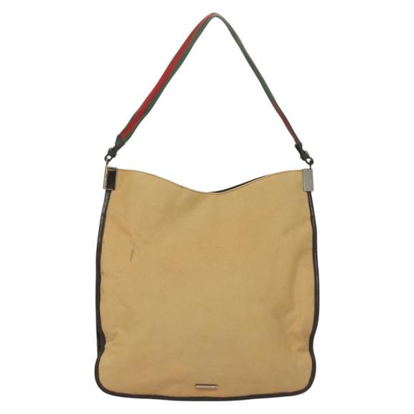 GUCCI Web Sherry Line Shoulder Bag Canvas Beige Silver Red 001 4306 Auth hk2865 - Picture 2 of 16